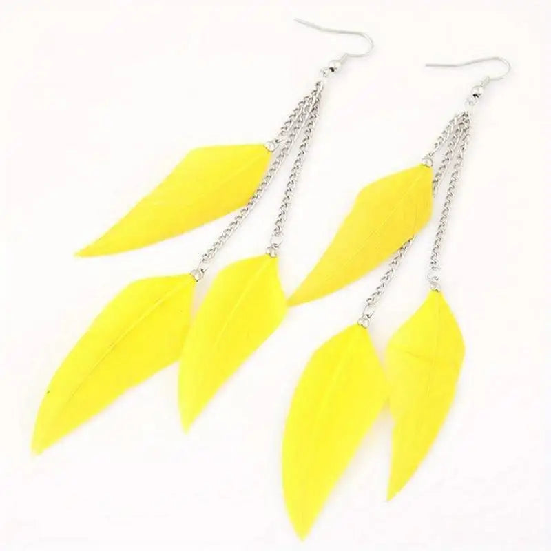 Silver Feather Drop Earrings for Women – Boho Long Dangle Drop Earrings Babs yellow