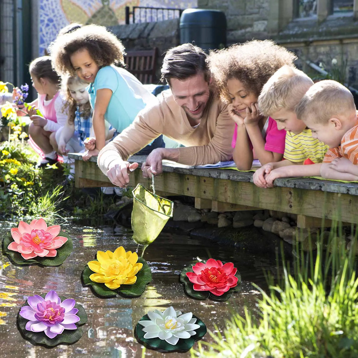 7pcs Floating Artificial Lotus Flowers – Water Lily Pond Decor Artificial Floating Flowers Babs