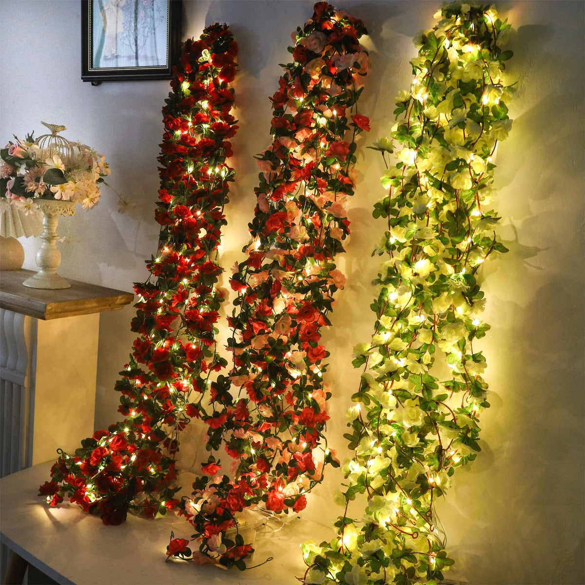 2.5M Rose LED String Lights Artificial Flower Grapevine Decor LED Flower Garland Babs
