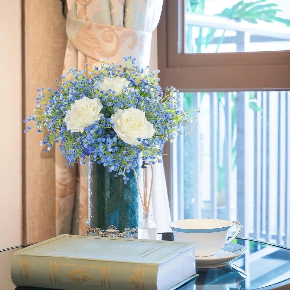52cm Artificial Star Flower Bouquet Blue & White Wedding Decor Artificial Flower Bouquet Babs