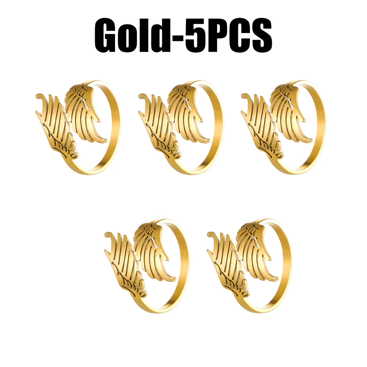 Geometric Wing Open Ring – Stainless Steel Unisex Fashion Fashion Ring Babs Gold 5PCS