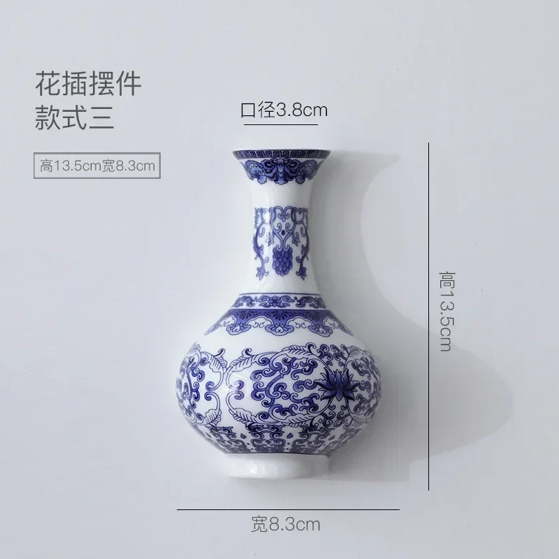 Ceramic Blue & White Porcelain Wall Vase | Lucky Bamboo Decor Decorative Ceramic Vase Babs B High 13.5 cm