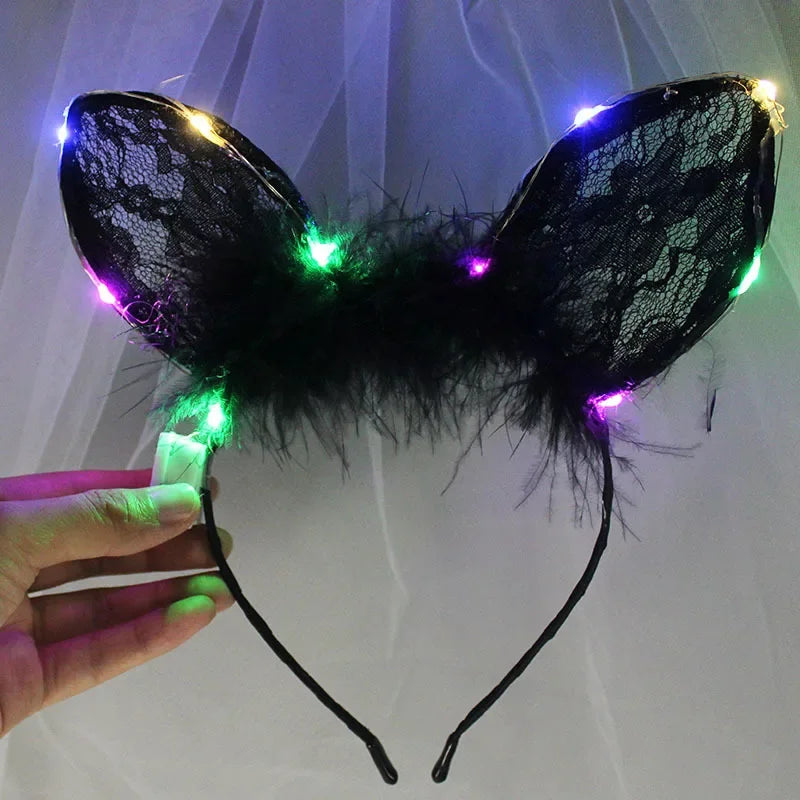 LED Feather Bunny Ear Headband – Glowing Party Headpiece LED Party Headband Babs 10