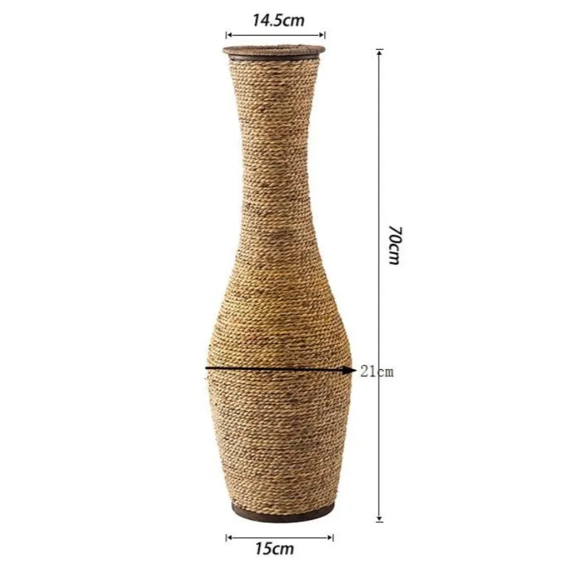 Woven Rattan Vintage Floor Vase | Luxury Home Décor Decorative Floor Vase Babs Grass Rope-Large