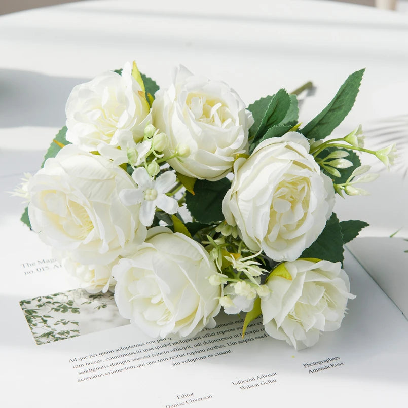 Silk Peony & Rose Artificial Flower Bouquet | Home Décor Artificial Flower Bouquet Babs WHITE 1pc