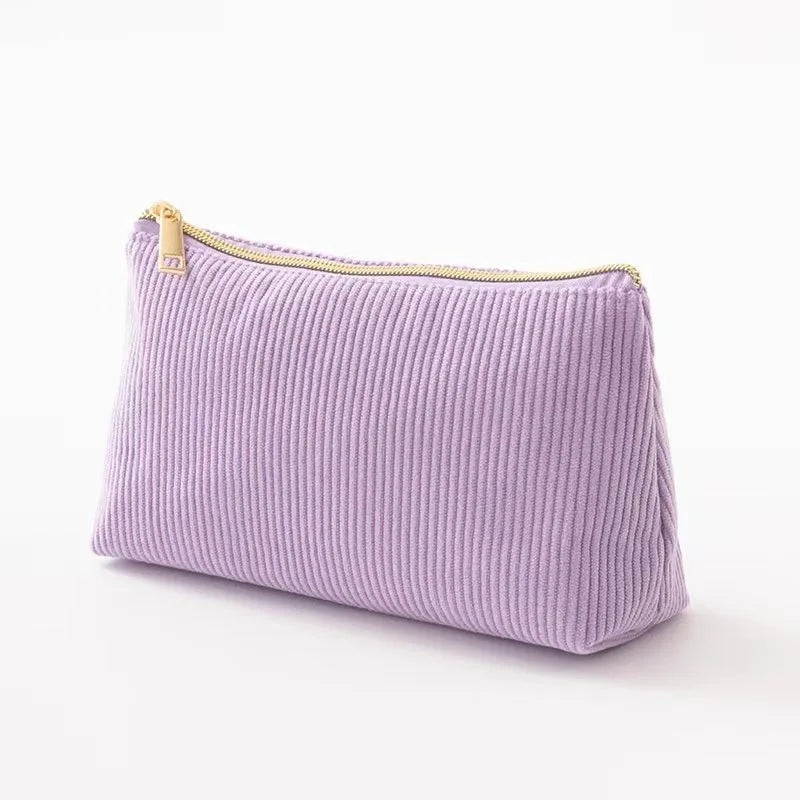 Corduroy Embroidery Cosmetic Bag – Portable Makeup Pouch Cosmetic Makeup Bag Babs Lavender