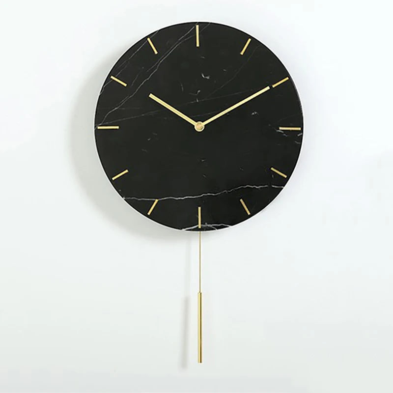Nordic Large Marble Wall Clock – Silent Quartz, Modern Décor Wall Clock Babs Style D Black 12 inch