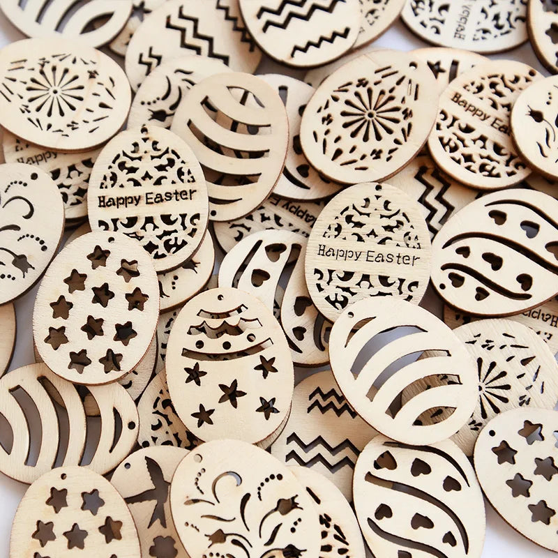 Wooden Easter Egg Hanging Ornaments – 25/50 Pcs DIY Craft Kit Easter Craft Ornaments Babs