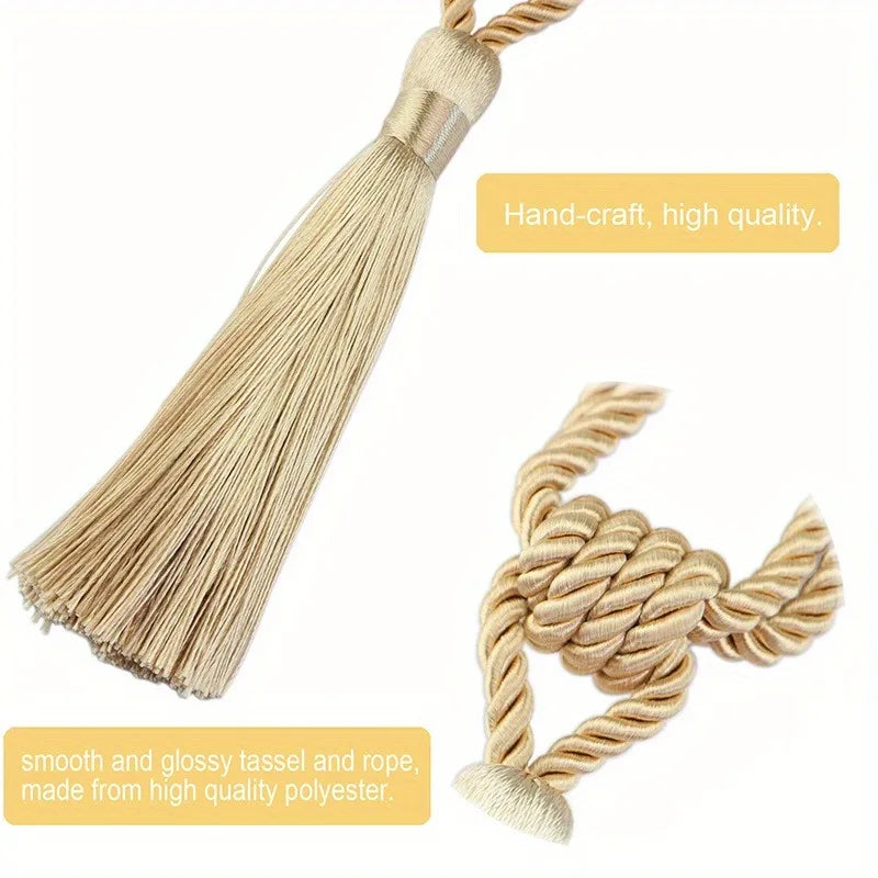 2pcs Handmade Tassel Curtain Tiebacks – Gold Rope Holdbacks Curtain Tieback Set Babs