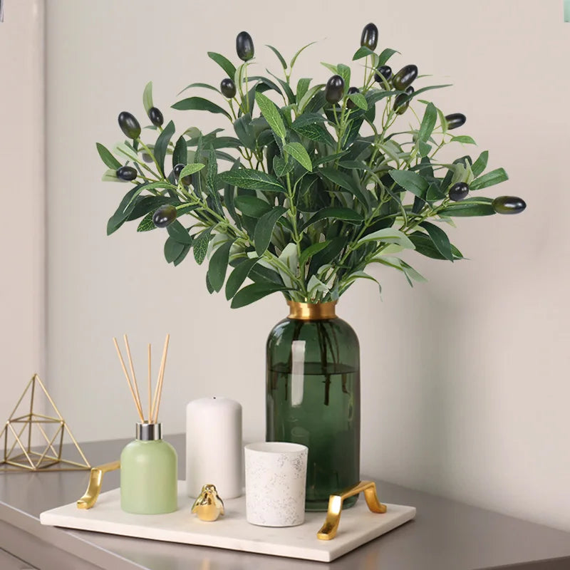 Artificial Olive Branch with Fruit – Silk Green Plant Decor Artificial Floral Branch Babs