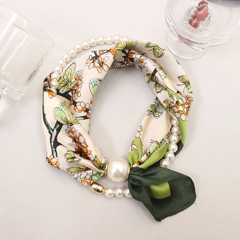 Layered Scarf Necklace with Pearl Chain – Boho Bandana Style Scarf Necklace Babs