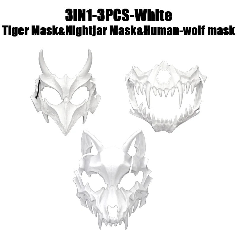 Halloween Skeleton Half Face Mask – Anime Cosplay Costume Prop Costume Face Mask Babs White-Mix-3PCS