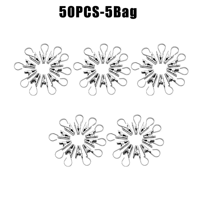 Stainless Steel Curtain Clips with Hooks – Home & Photo Décor Curtain Clips & Hooks Babs 50PCS 5Bags