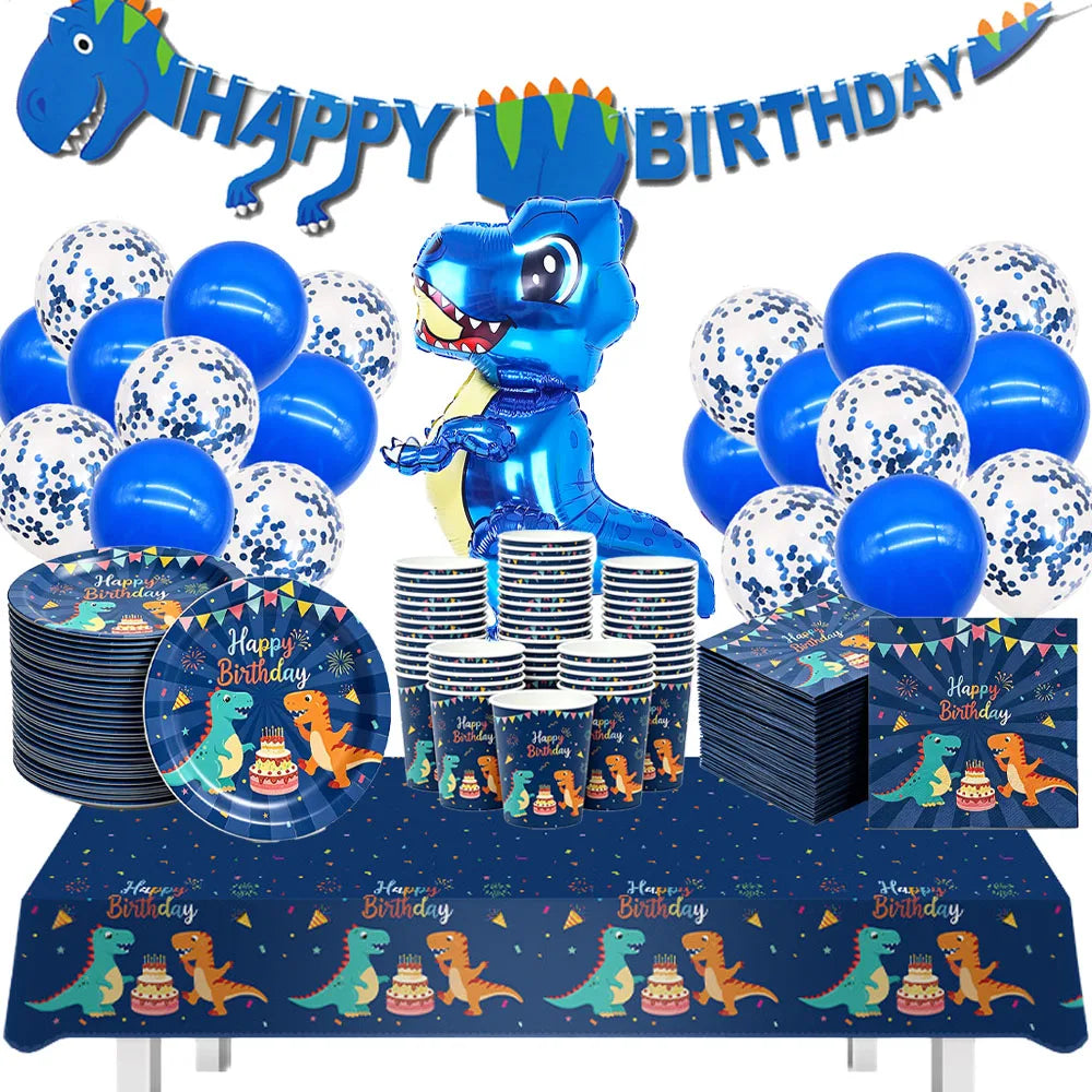 Blue Dinosaur Birthday Party Supplies – Balloons, Plates & More Party Supply Set Babs