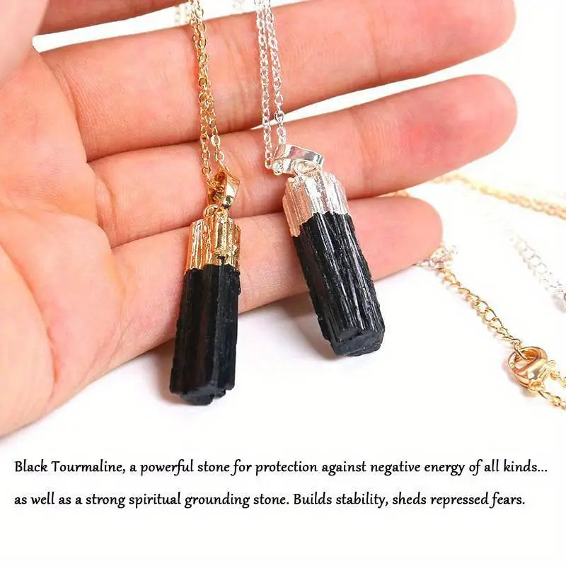 Natural Black Tourmaline Raw Stone DIY Necklace Pendant Raw Stone Pendant Babs