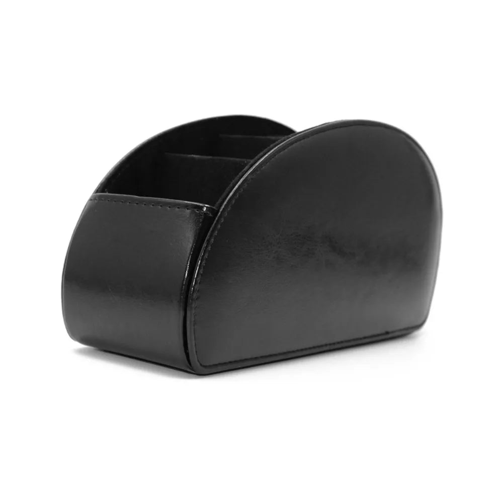 5-Compartment PU Leather Remote Control Storage Box – Black Desktop Storage Organizer Babs