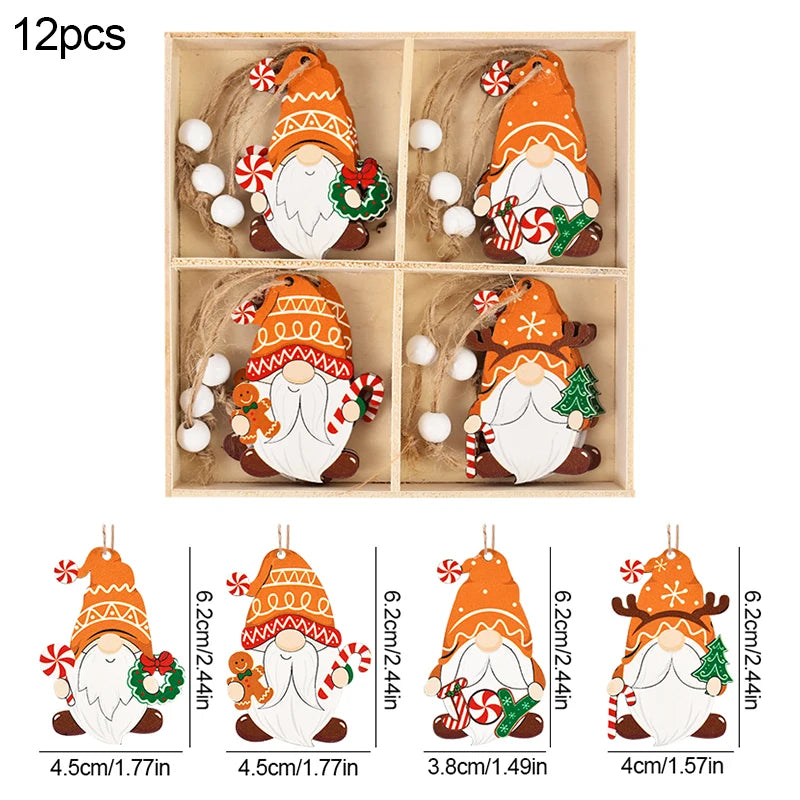 Christmas Wooden Ornaments – Gingerbread Man & Gnome Pendants Christmas Tree Ornament Babs 12PCS-G
