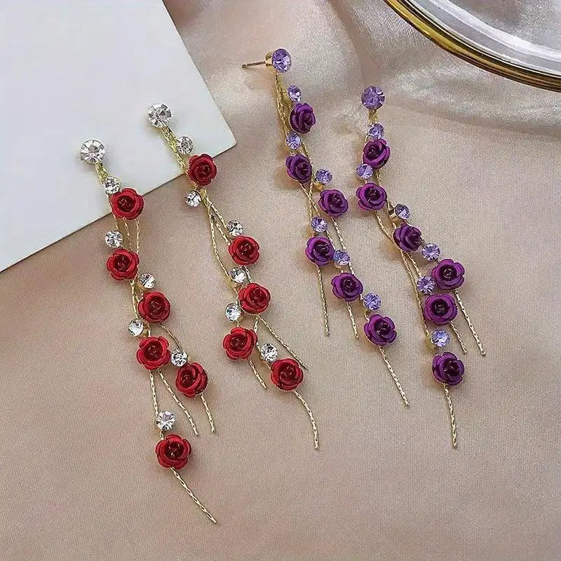 Rose Petal Drop Earrings – Blue White Tassel Dangle for Women Dangle Drop Earrings Babs