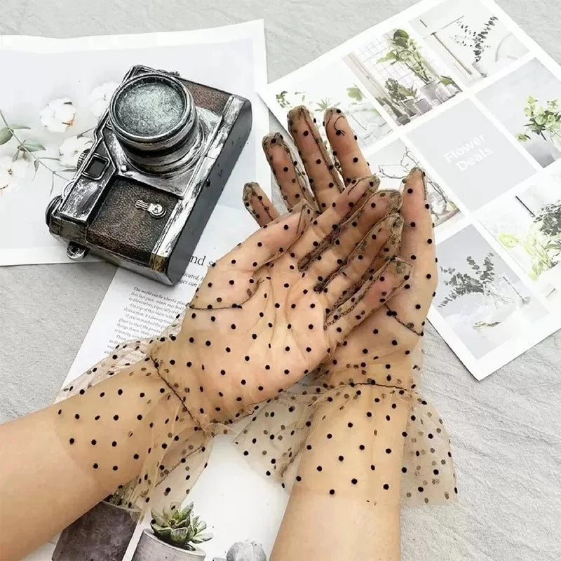 Women's Dot Mesh Tulle Gloves – Prom Club Party Dance Mesh Fashion Gloves Babs