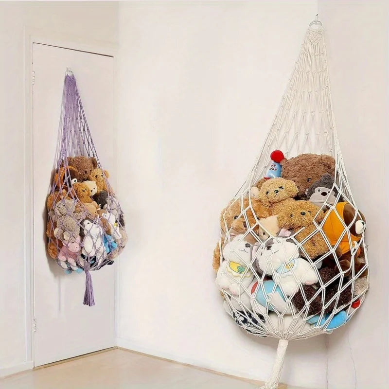 Large Macrame Stuffed Animal Hammock – Boho Corner Toy Storage Toy Storage Hammock Babs