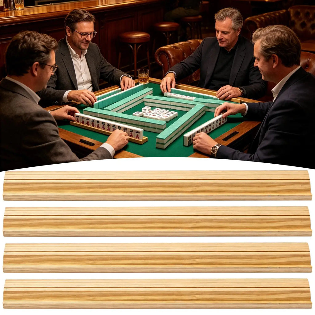 4-Pack Wooden Mahjong Racks with Pushers – Non-Slip Holders Mahjong Rack Set Babs