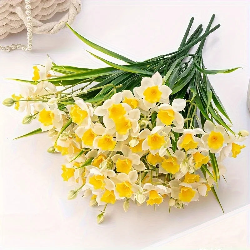 Faux Daffodil Narcissus Bouquet – White & Yellow Artificial Flowers Artificial Flower Bouquet Babs