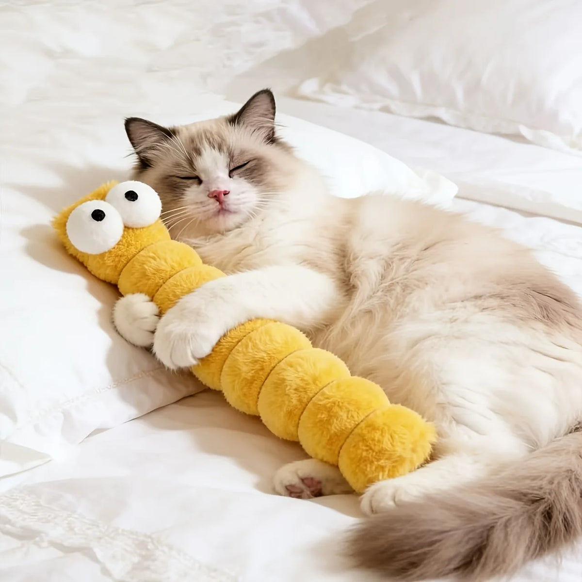 Caterpillar Cat Plush Toy – Soft Chew & Cuddle Kitten Toy Plush Cat Toy Babs