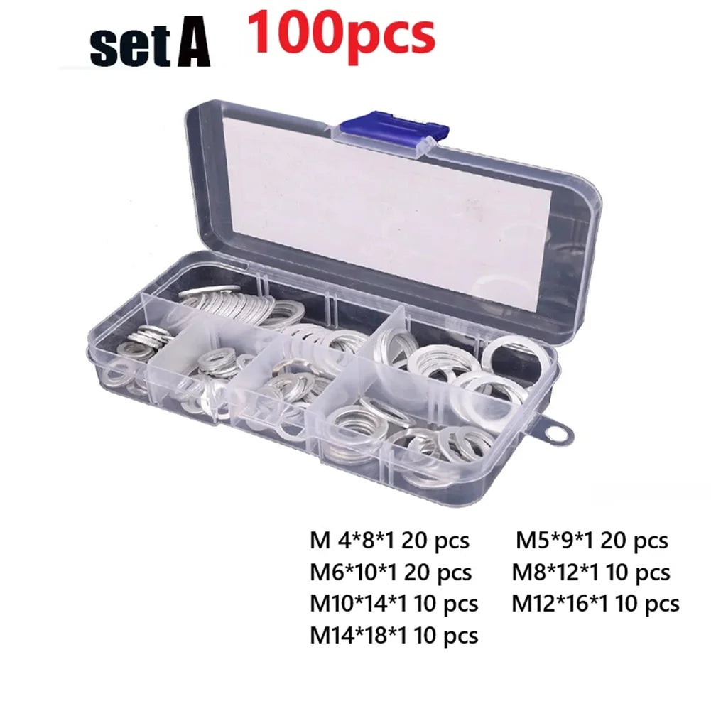 Copper Washer Gasket Set 50/100/120 Pcs Flat Ring Seal Kit Copper Washer Kit Babs 100pcs sheet