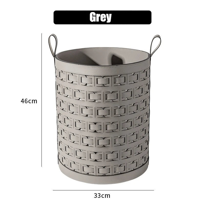 Leather Laundry Basket – Large Portable Home Storage Bin Laundry Storage Basket Babs Big Grey
