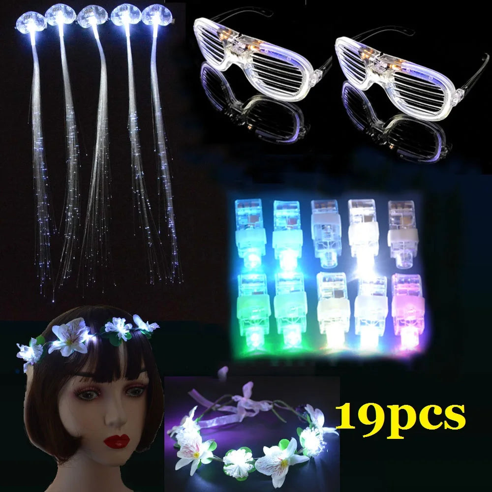 LED Glow Party Set – Bracelets, Finger Lights, Hair Strings & Wreath LED Party Glow Set Babs