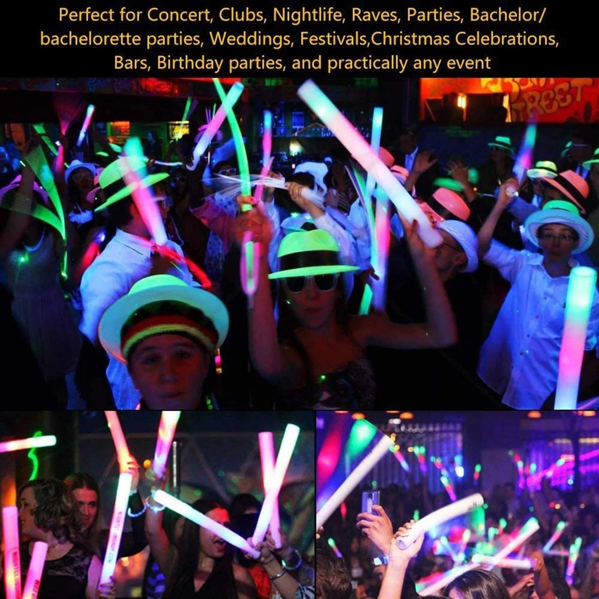 LED Foam Glow Sticks RGB Party Supplies – 10 to 60 Pcs LED Party Glow Sticks Babs