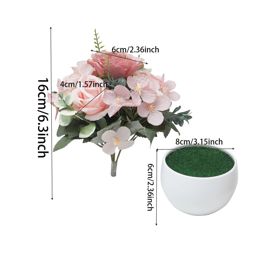 Silk Rose Hydrangea Bonsai – 6-Head Artificial Flower Décor Artificial Flower Bonsai Babs