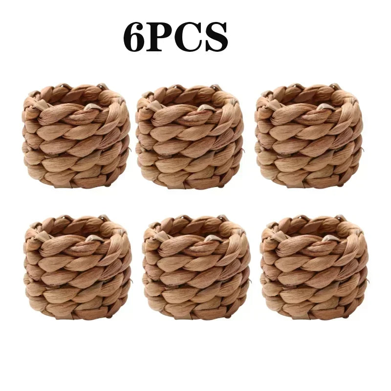 Handwoven Water Hyacinth Napkin Rings – Braided Round Holders Napkin Rings Babs 6PCS