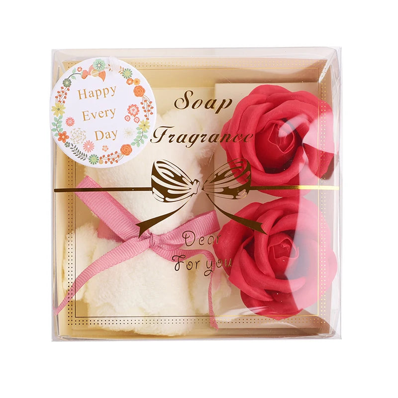 Towel Bear Soap Flower Gift Box – Wedding & Party Favor Set Gift Box Set Babs Red