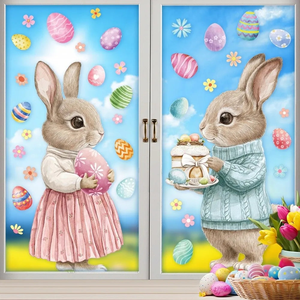 Easter Window Stickers – Removable PVC Static Egg Decals Window Decals Babs