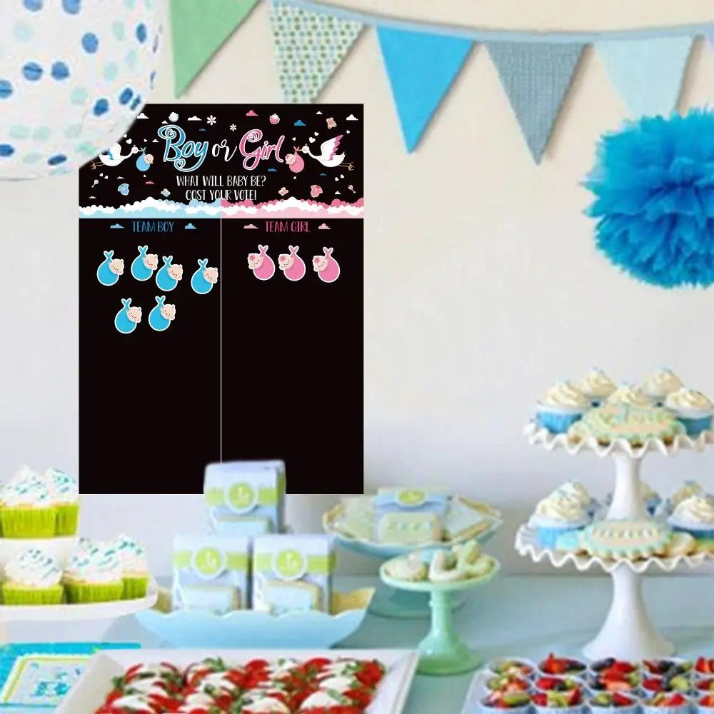 Gender Reveal Voting Game Poster Board with Stickers – He or She Party Game Poster Babs