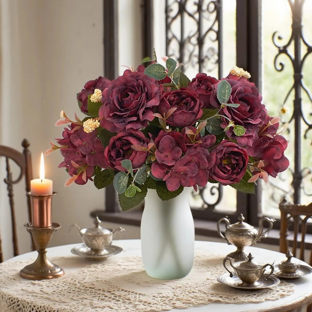 Artificial Silk Rose Hydrangea Peony Bouquet – Wedding & Home Décor Artificial Flower Bouquet Babs