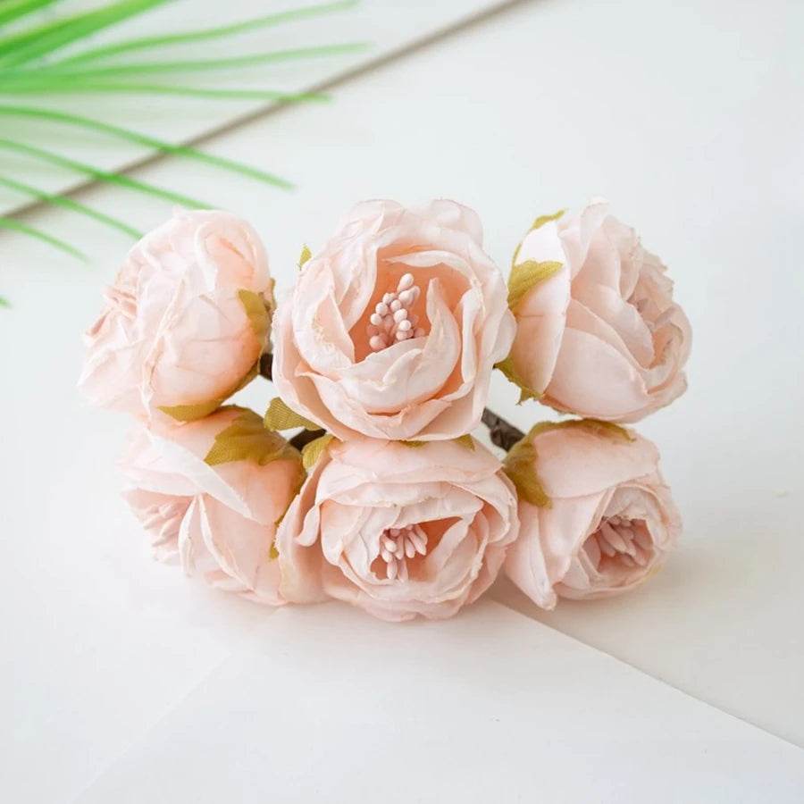 6-Pack Silk Artificial Roses – Wedding Bouquet & Home Décor Artificial Silk Flowers Babs Champagne