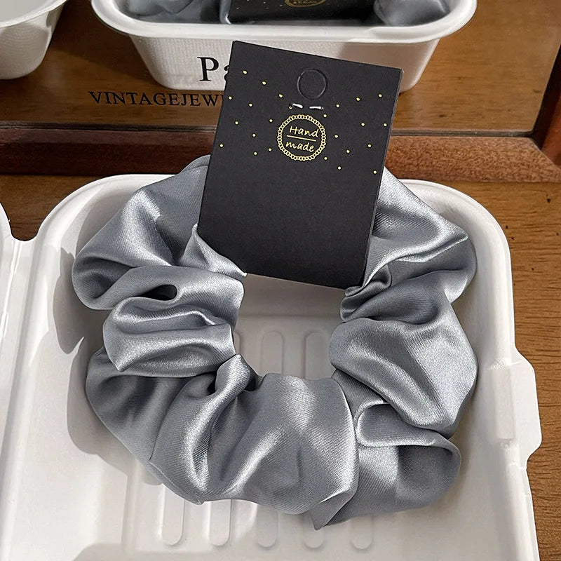 French Satin Silk Hair Scrunchie 13CM – Elegant Women's Accessory Satin Hair Scrunchie Babs LIGHT BLUE