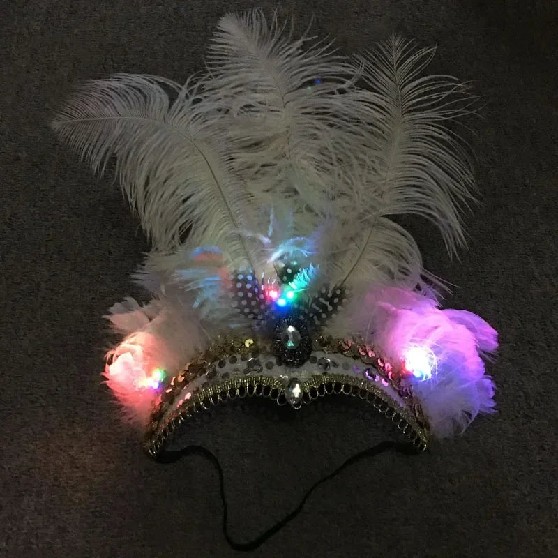 Feather Headband Crown | Halloween Christmas Neon Party Accessory Feather Party Headband Babs