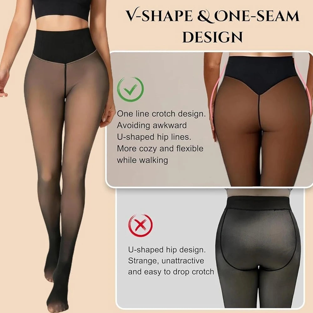 One-Seam Fleece Lined Shaping Leggings – Thermal Sheer Tights Fleece Lined Leggings Babs