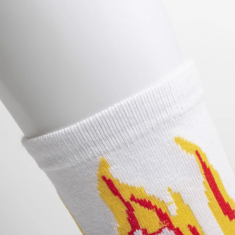 Men's Hip Hop Flame Print Crew Socks | Cotton Skateboard Socks Men's Crew Socks Babs