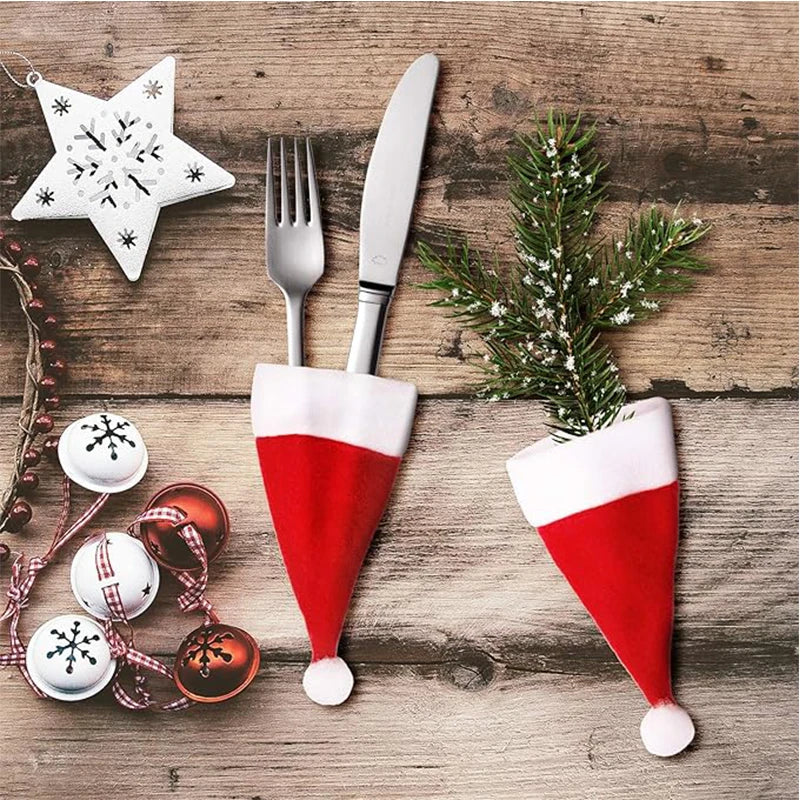 Christmas Santa Hat Cutlery Holder Bags – 10/20/50 Pcs Holiday Tableware Holder Babs