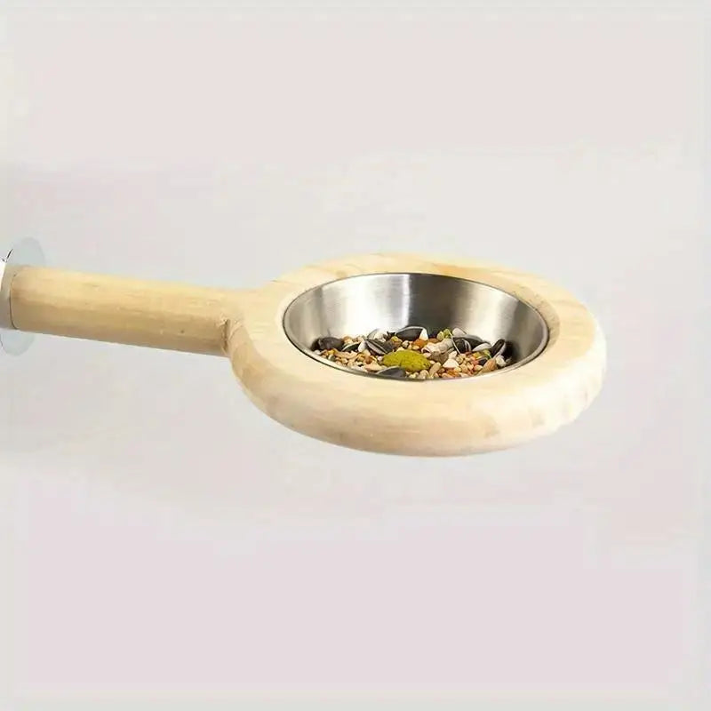 Parrot Stainless Steel Food Bowl & Claw Grinding Stand Pole Bird Feeder Bowl Babs