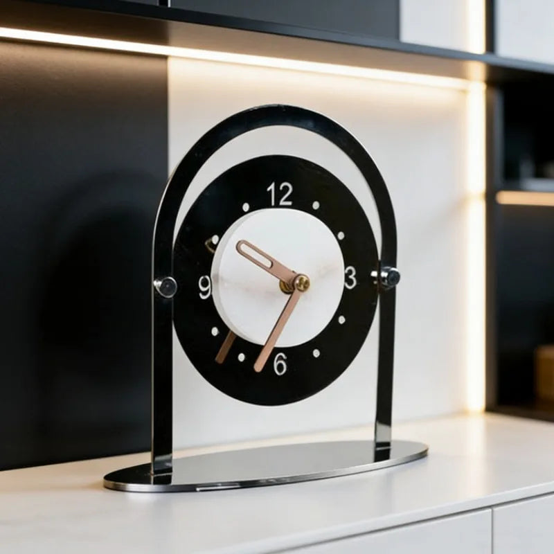 Metal Desk Clock – Modern Silent Quartz Tabletop Clock Decorative Desk Clock Babs
