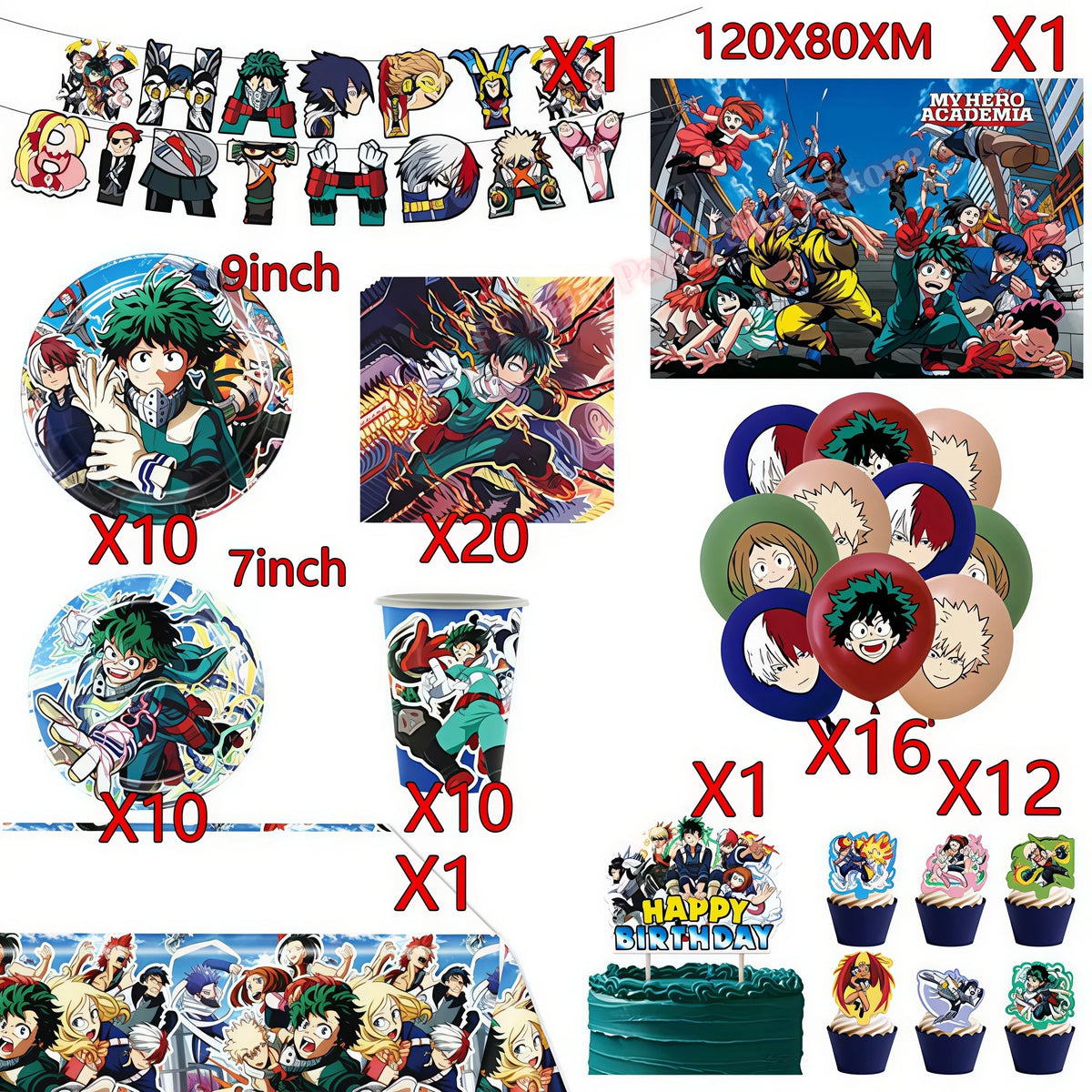 My Hero Academia Birthday Party Tableware & Decoration Kit Party Tableware Kit Babs 82pcs