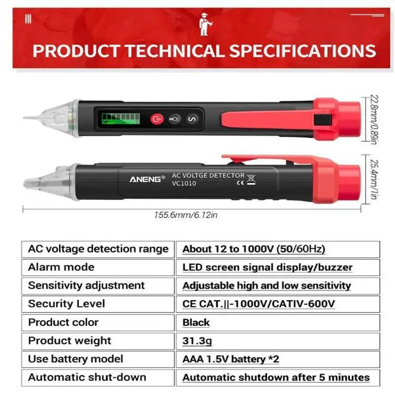 Non-Contact Digital Voltage Tester Pen AC/DC 12-1000V Voltage Tester Pen Babs