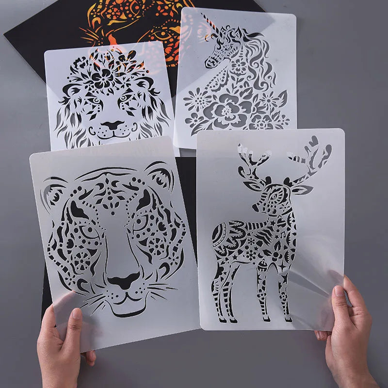 20pcs Animal Scratch Art Stencils – Kids Tiger & Elephant Set Scratch Art Stencils Babs