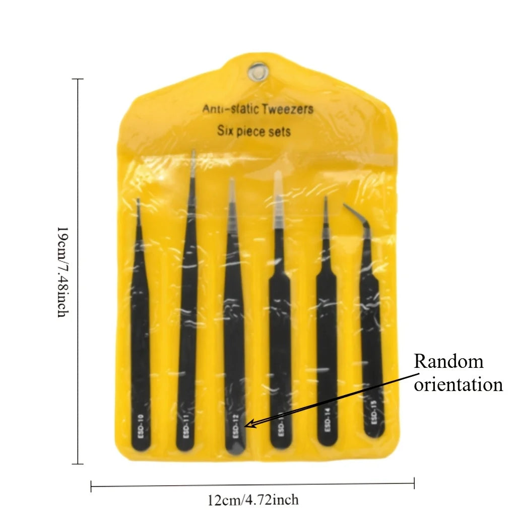 6-Piece ESD Anti-Static Precision Tweezers Set – Electronics & Jewelry Precision Tweezers Set Babs black Bent