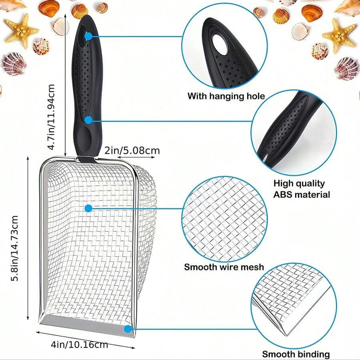 Stainless Steel Filter Shovel – Garden, Beach & Cat Litter Filter Sieve Shovel Babs